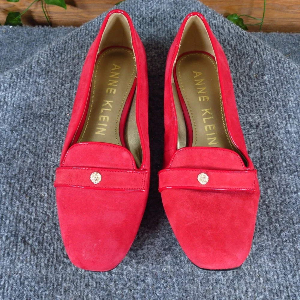 Anne Klein Akidara‎ Women Loafers Size 6M Business Casual Red Suede Patent Trim